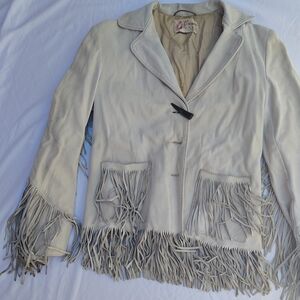 Elegant Cream Leather Fringe Jacket